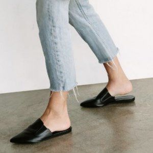 Jenni Kayne Shoes Black Oiled Leather Mule Flats Slip On Shoes Size 40 US 10